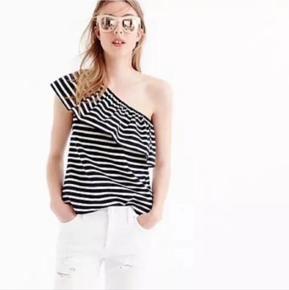 J. Crew One Shoulder Top Blue White Striped Women's XS NWT